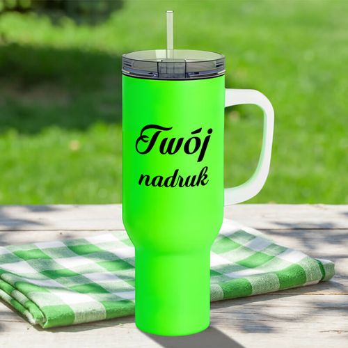 Matowy kubek podróżny 1200 ml neonowy zielony z Twoim nadrukiem na Arena.pl