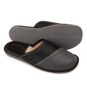 męskie kapcie r.46 z profilowaną skórzaną wkładką ortopedyczną km-12-gr-46