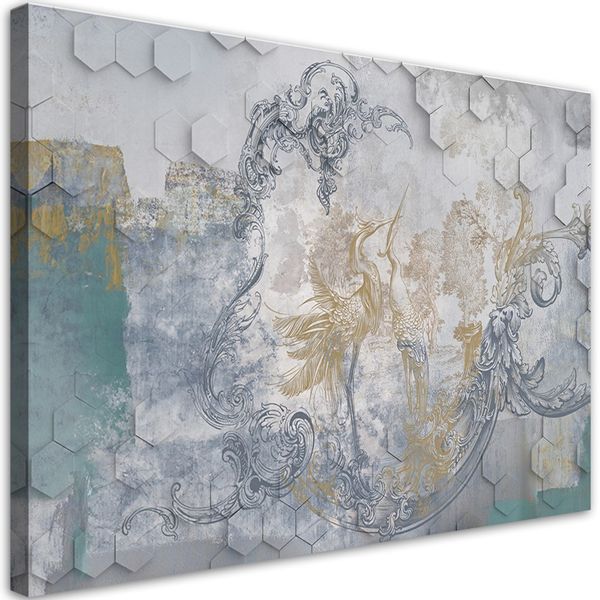 Emaga Obraz na płótnie, Szare ptaki na geometrycznym tle - 60x40 zdjęcie 1