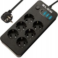 PRZEDŁUŻACZ LISTWA ZASILAJĄCA WŁĄCZNIK 3x USB 6 GNIAZD 2m USB TYP-C