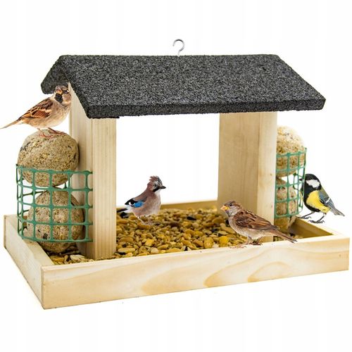 DUŻY KARMNIK DREWNIANY BUDKA NA KARMA KULE ZIARNO DLA DZIKICH PTAKÓW XL na Arena.pl