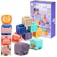 EDUKACYJNE KOLOROWE MIĘKKIE KLOCKI SENSORYCZNE ZWIERZĄTKA GRYZAKI 12 SZT.