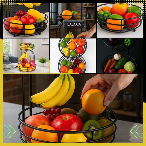 KOSZ NA OWOCE I WARZYWA Koszyk Stojak Piętrowy Czarny Dwupoziomowy na Arena.pl