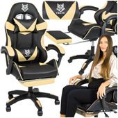 fotel gamingowy z masażem i podnóżkiem czarno-beżowy krzesło obrotowe