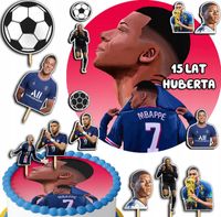 ZESTAW OPŁATEK NA TORT 20CM + TOPPERY PAPIEROWE - MBAPPE IMIĘ 15CM 18CM