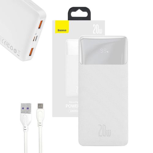 powerbank baseus bipow 10000mah, 2xusb, usb-c, 20w (biały) na Arena.pl