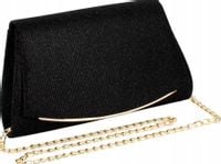 Czarna Torebka Wieczorowa Kopertówka Wizytowa Mała Łańcuszek Elegancka