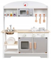 KUCHNIA DREWNIANA DLA DZIECI AKCESORIA KUCHENKA GOTOWANIE SZTUĆCE GARNKI