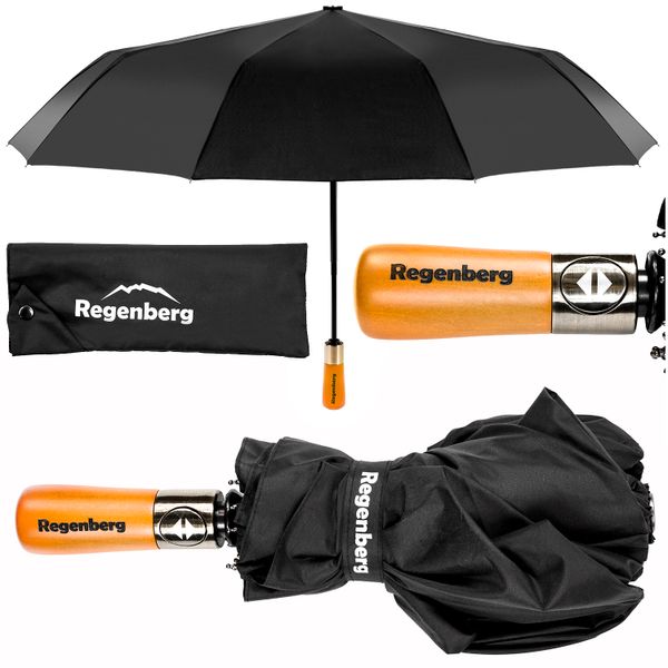 Duży czarny składany parasol REGENBERG zdjęcie 1