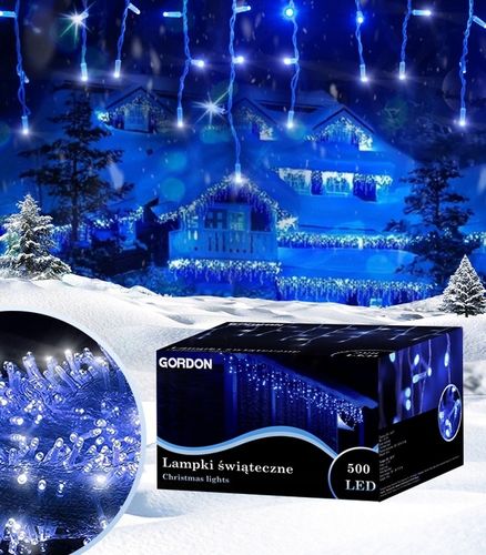 Lampki choinkowe Sople 500 LED NIEBIESKIE +FLASH ISKRA sople 500 lampek na Arena.pl