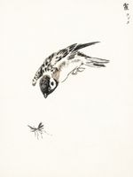 Plakat 75x100cm Sparrow, Kashu Japoński Vintage do Salonu