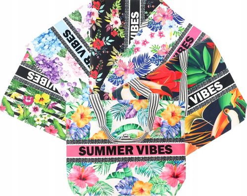 V2 TORBA PLAŻOWA SUMMER VIBES ZAPINANA SHOPPER TOREBKA NA PLAŻĘ PIKNIK MIX na Arena.pl