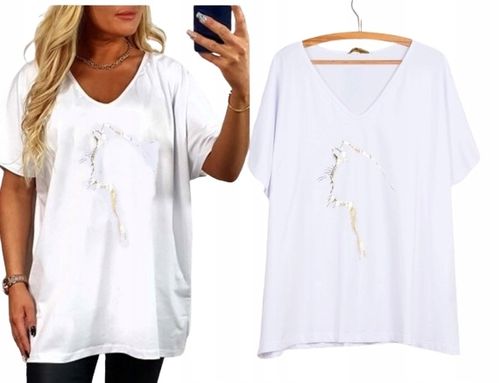 T-SHIRT KOSZULKA BAWEŁNA ZŁOTA APLIKACJA KOT KOTEK V dekolt M-XXXL T15 na Arena.pl