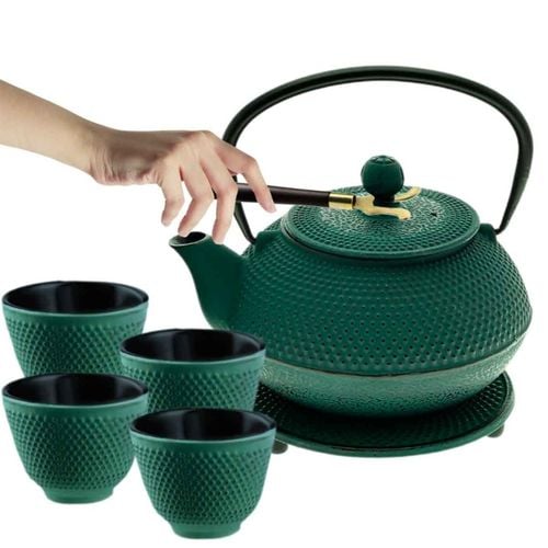 zaparzacz żeliwny dzbanek zielony 900ml z filtrem i filiżankami prezent na Arena.pl
