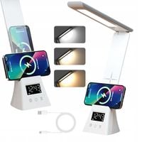 LAMPKA NA BIURKO NOCNA KREŚLARSKA ZEGAR BUDZIK ŁADOWARKA INDUKCYJNA QI 15W
