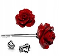 Kolczyki różyczki czerwone koral srebro