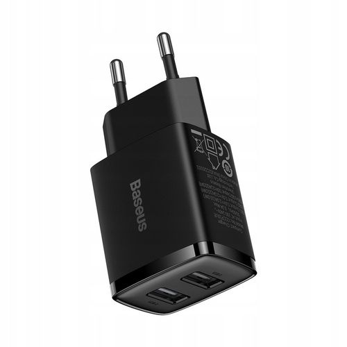 BASEUS ŁADOWARKA SIECIOWA 2X USB 10.5W CZARNY DO TELEFONÓW I TABLETÓW na Arena.pl