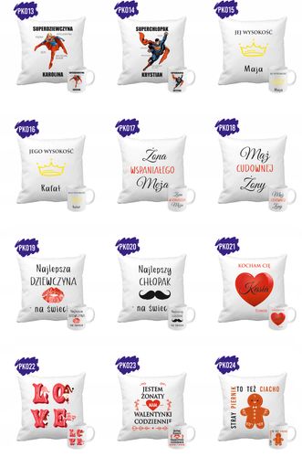 Zestaw PODUSZKA + KUBEK z nadrukiem LOVE PREZENT DLA ŻONY MĘŻA walentynki na Arena.pl
