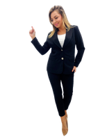 ELEGANCKI TALIOWANY GARNITUR DAMSKI NA PODSZEWCE 44 CZARNY