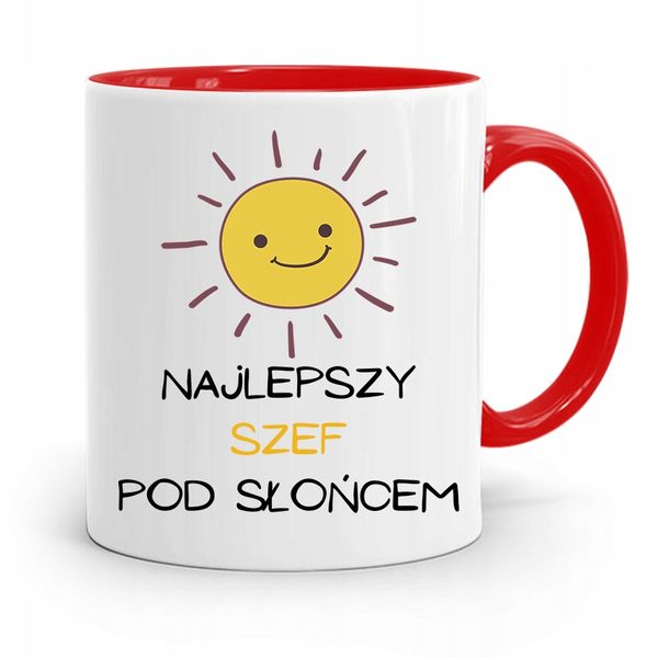 Kubek Czerwony Dla Szefa Najlepszy Pod Słońcem Z Nadrukiem Ze Zdjęciem zdjęcie 1