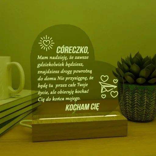 Ramka LED z grawerem w kształcie serca prezent dla córki zdjęcie 1