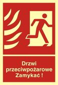 Drzwi Przeciwpożarowe Zamykać! Kierunek Drogi Ewakuacyjnej W Prawo 100X148