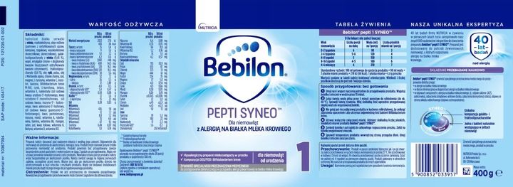 BEBILON PEPTI 1 SYNEO 400 gram DHA + PROBIOTYK zdjęcie 2