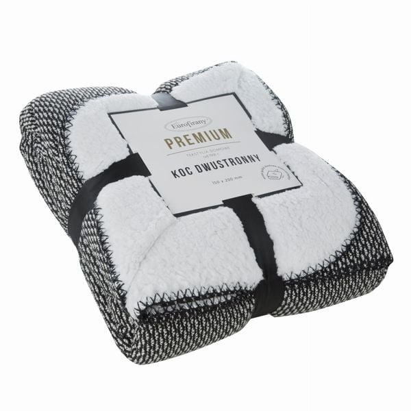 Koc narzuta na łóżko PANDA 150x200 dwustronny baranek czarny biały zdjęcie 1