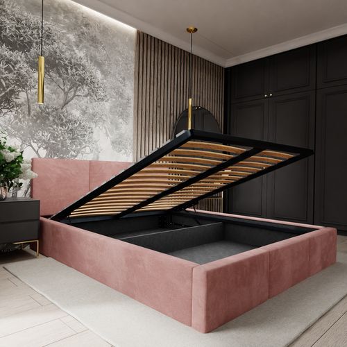 ŁÓŻKO TAPICEROWANE 160x200 ŁÓŻKO PODWÓJNE Z POJEMNIKIEM BRUDNY RÓŻ na Arena.pl