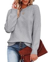 Sweter Damski Dzianinowy Długi Rękaw Ciepły Elegancki Miękki Szary S