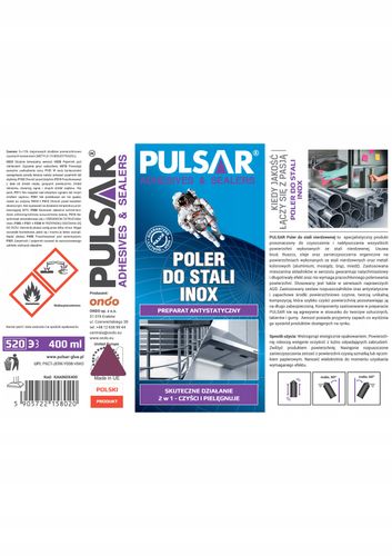 ŚRODEK DO CZYSZCZENIA STALI NIERDZEWNEJ PULSAR INOX NABŁYSZCZA 400 ml na Arena.pl
