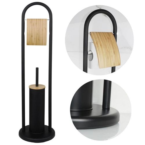 Zestaw łazienkowy 2-elementowy - kosz na śmieci i stojak 2w1 - czarny - Yok na Arena.pl