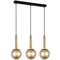 LAMPA wisząca RAVENA PND-2324-3L BRO+AMB Italux loftowa OPRAWA szklane kule ZWIS na listwie mosiądz bursztynowe