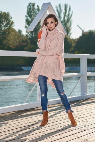 Moherowy sweter golf oversize jak ponczo na Arena.pl