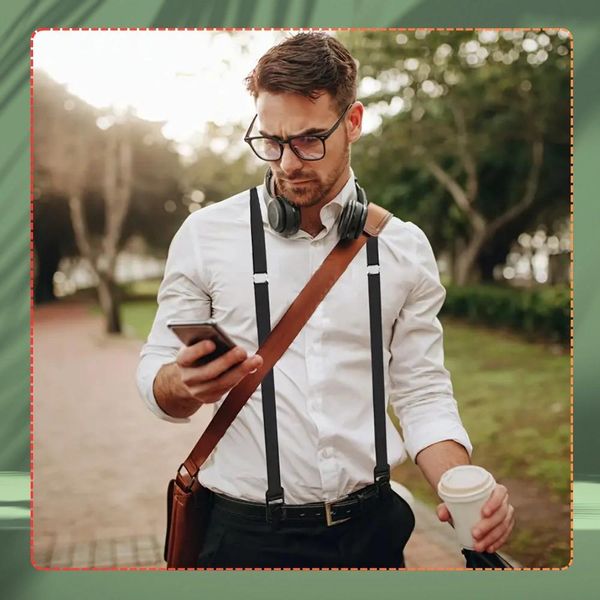 Elastyczne szerokie szelki czarne męskie mocne do spodni outdoorowe zdjęcie 6