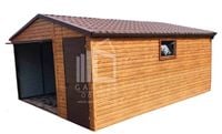 GARAŻ BLASZANY 4,5m x 6m poziom - dwuspad blachodachówka Brama uchylna + drzwi - jasny orzech drewnopodobny 4,5x6