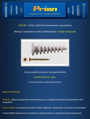 Kołek / Kołki do styropianu FIDO - 85 - 10szt na Arena.pl