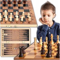 GRA W SZACHY WARCABY TRYKTRAK 3w1 DREWNIANE GRA LOGICZNA RODZINNA