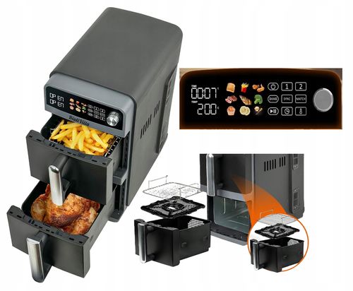 Frytkownica Beztłuszczowa Dwukomorowa Airfryer 10L 2X5L 2400W Xxl Mocna na Arena.pl