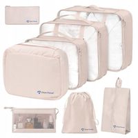ZESTAW ORGANIZERÓW PODRÓŻNYCH do walizki plecaka 8 elementów Beżowe