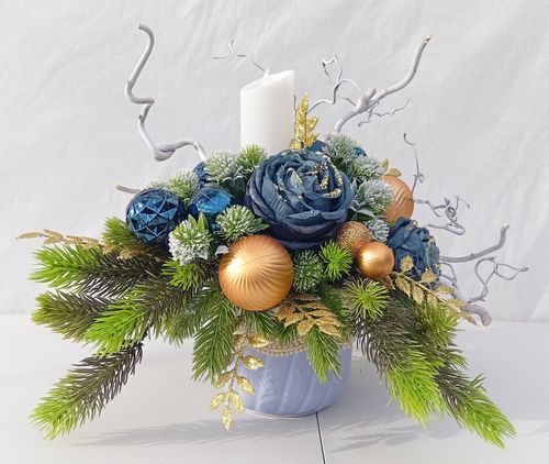 Stroik bożonarodzeniowy z granatem i złotem w ceramicznej doniczce na Arena.pl