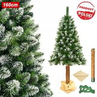 CHOINKA NA PNIU SOSNOWYM ZE ŚNIEGIEM OŚNIEŻONA 160CM + GRATIS STOJAK