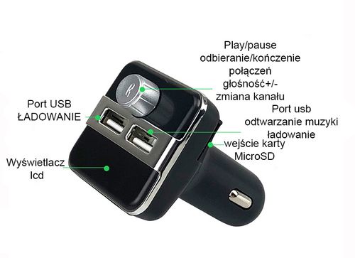Transmiter FM BLUETOOTH 2xUSB MP3 ŁADOWARKA LCD na Arena.pl