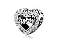 Rodowany srebrny charms do pandora serce heart siostra sister cyrkonie srebro 925 CHARM206