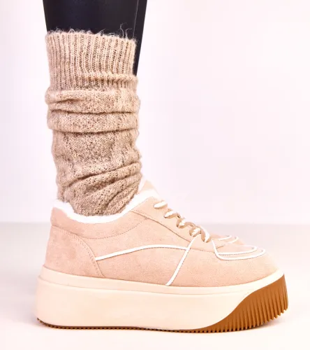 Beżowe sneakersy ocieplane na platformie Vargas 40 na Arena.pl