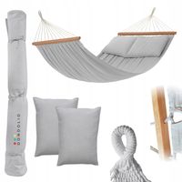 Hamak z drążkiem Ogrodowy Boho z poduszkami mega komfort dwuosobowy Szary