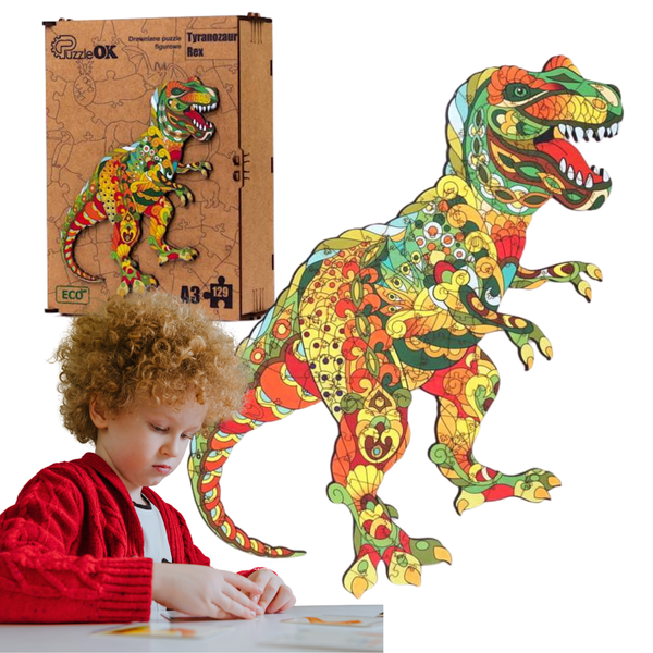 Puzzle Drewniane Układanka Tyranozaur Dinozaur Kolorowy Ozdoba Pua3-00718 zdjęcie 1