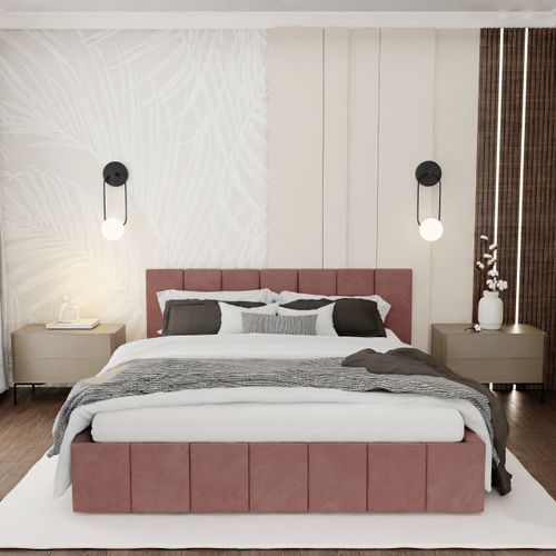 ŁÓŻKO TAPICEROWANE DO SYPIALNI 160x200 ŁÓŻKO PREMIUM Z POJEMNIKIEM RÓŻOWE na Arena.pl
