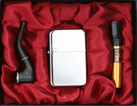 Srebrna Zapalniczka Benzynowa w Zestawie z Cygarniczką i Fajką Gentelo