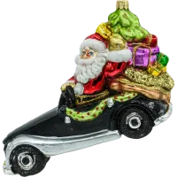 Bombka choinkowa: Mikołaj w aucie retro z prezentami